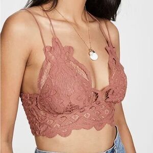 Free People Pink Lace Bralette with Scalloped Trim